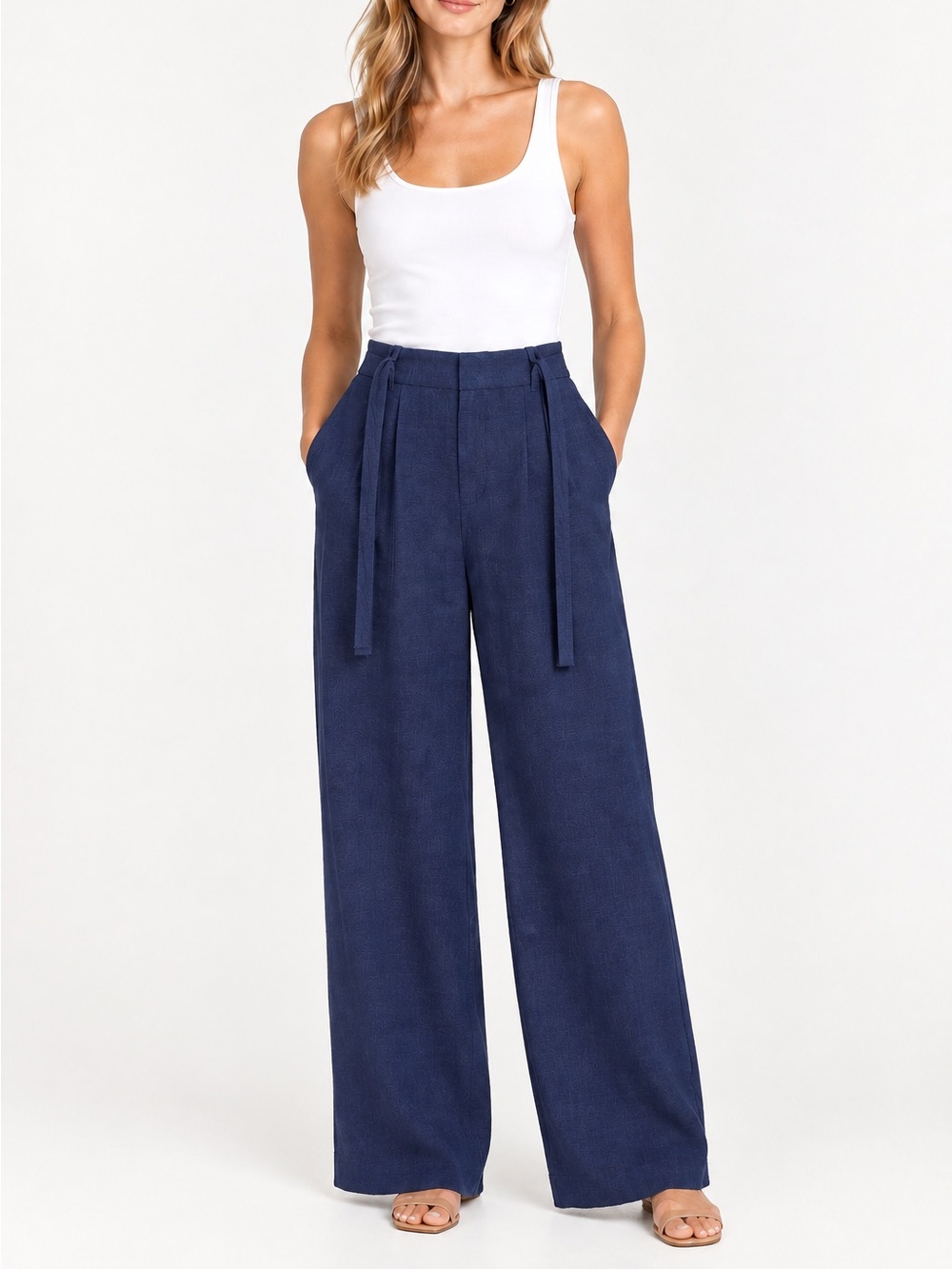 AYR Navy Blue Loose Fit Wide Leg Trouser Pants Size 6